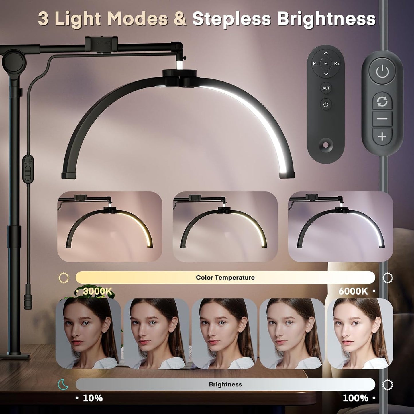 Lash Light 2 in 1 Foldable 180cm Phone Holder Desk Clip 3 Modes Lamp Lmaqfum