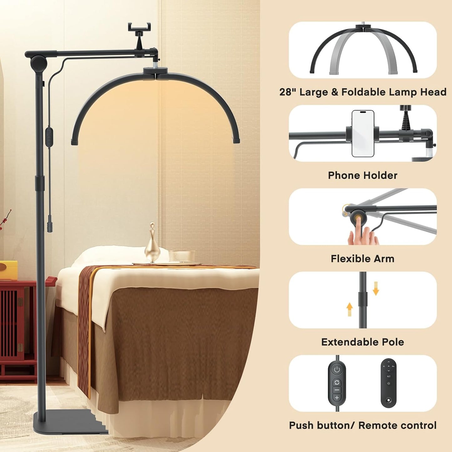 Lash Light 2 in 1 Foldable 180cm Phone Holder Desk Clip 3 Modes Lamp Lmaqfum