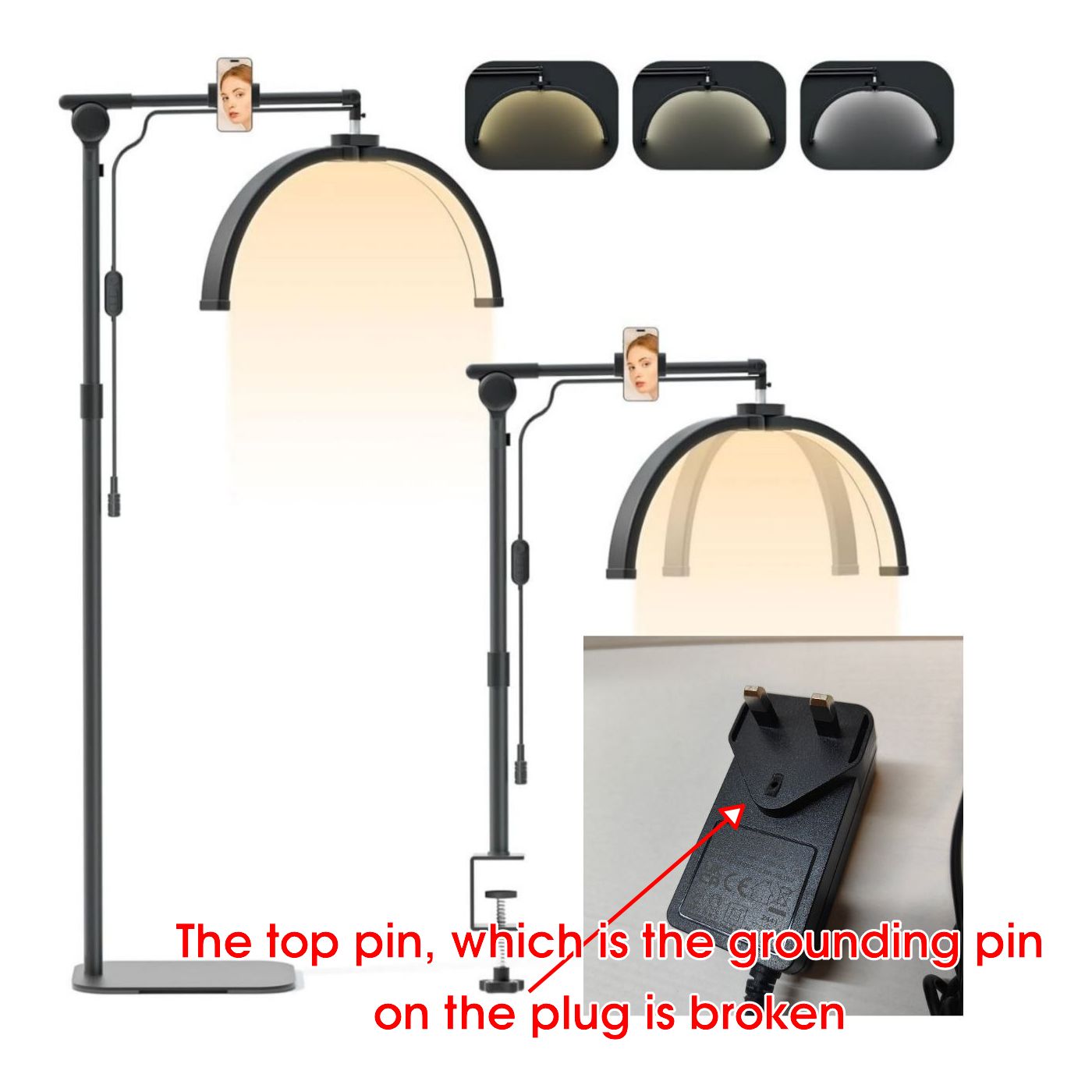 Lash Light 2 in 1 Foldable 180cm Phone Holder Desk Clip 3 Modes Lamp Lmaqfum