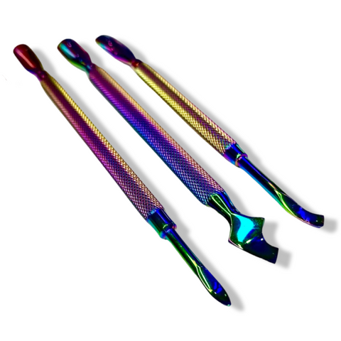 🌈 3pc Rainbow Steel Cuticle Prep Set